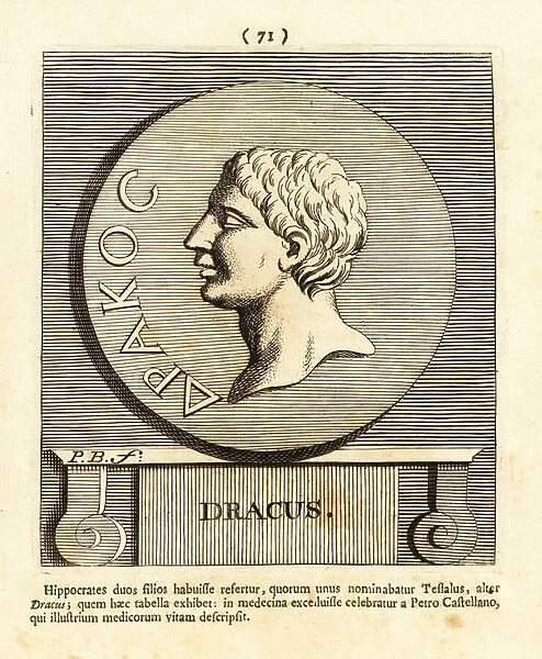 Draco I, Greek physician, son of Hippocrates, 1800 (engraving)