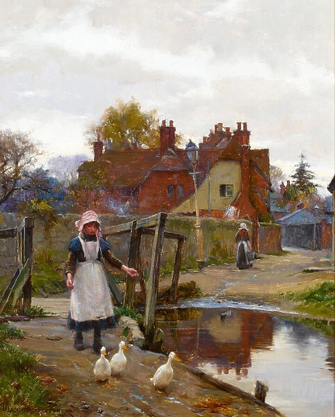 Driving Home the Ducks by the Old Bridge, Abingdon (oil on canvas)