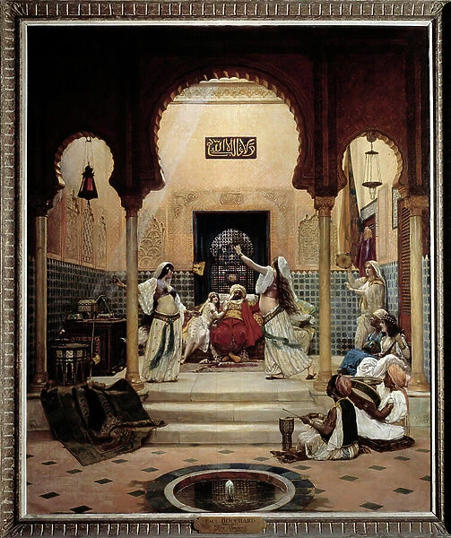 The eastern dancers (belly) in a harem distracting a pasha. Painting by Paul Bouchard (1853-1937) 1893 Sun. 1, 6x1, 3 m Paris, musee d Orsay. Careful! Use of this work may be subject to a third party authorization request or additional fees
