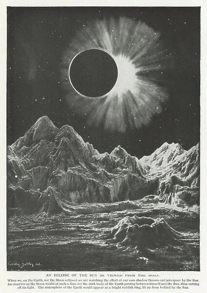 An eclipse of the Sun as seen from the Moon (litho)