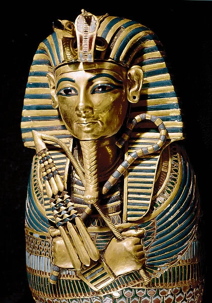 Egyptian antiquite: detail of a chisele gold sarcophagus used to preserve the visceres of