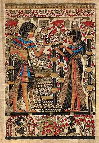 Egyptian Art, Egyptian Papyrus: Pharaoh and his wife, Coll, Part