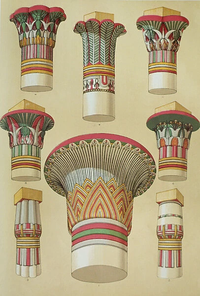 Egyptian Capitals from Grammar of Ornament, 1868 (colour litho)
