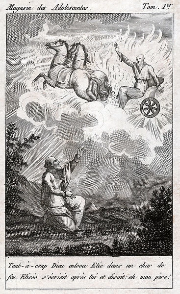 Elijah is taken to heaven. (engraving, circa 1800)