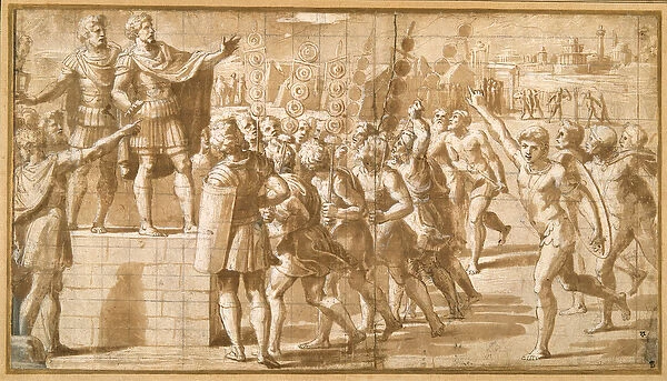 The Emperor Constantine, addressing his troops, startled by the vision of the Cross in
