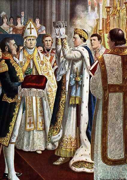 Emperor Napoleon I (1769-1821) crown King of Italy in May 1805 in the cathedral (duomo) of Milan, italy (Napoleon I crowning himself at the Duomo di Milano, Milan on May 26th 1805)