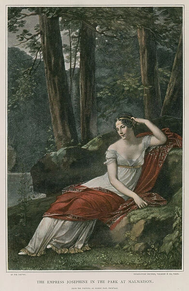 The Empress Josephine in the park at Malmaison (colour litho)