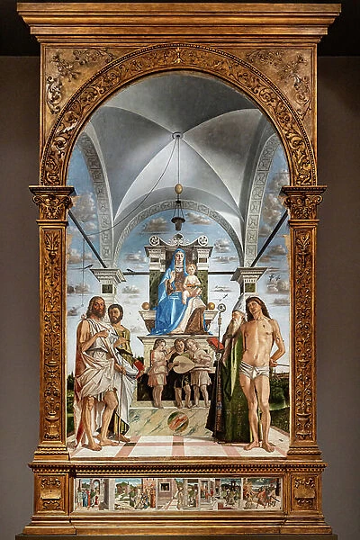 Enthroned Madonna with infant Jesus among Saints, 1485 (oil painting)