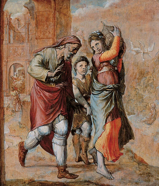The Expulsion of Hagar and Ishmael (oil on panel)