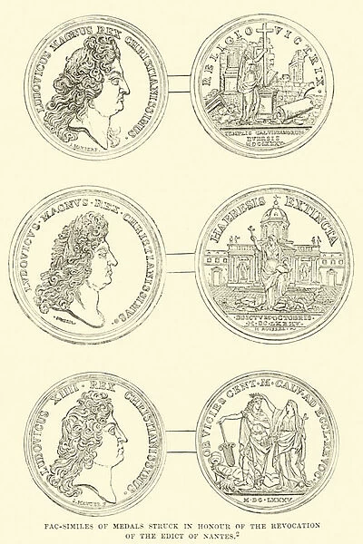 Fac-similes of Medals struck in Honour of the Revocation of the Edict of Nantes (engraving)