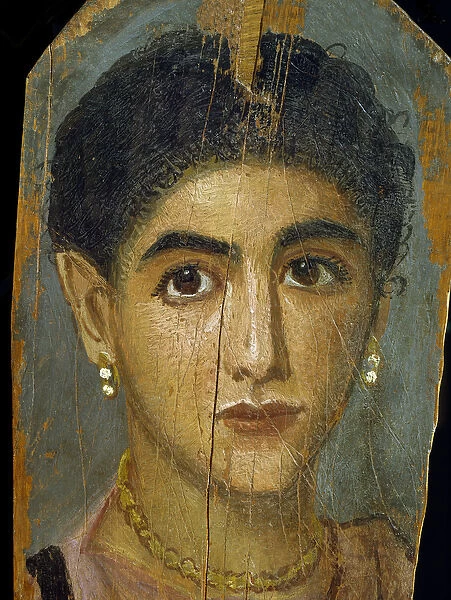 Female mummy portrait, from Thebes, 2nd century (encaustic wax and paint on lime wood)