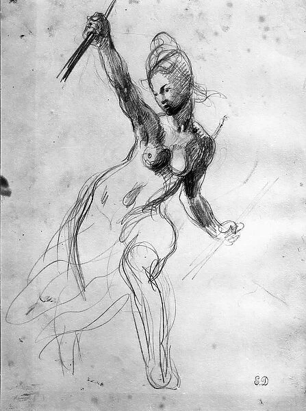Female Nude, study for Liberty Leading the People (pencil on paper) (b  /  w photo)