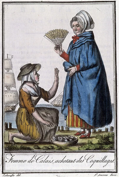 Femme de Calais buying shells - in 'Encyclopedia of travels'by J