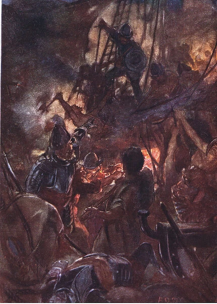 Fiercely the battle raged and long, illustration from Romance of History