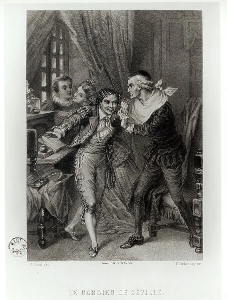 Figaro, illustration from Act III Scene 12 of The Barber of Seville by
