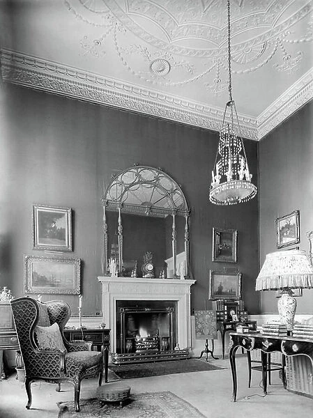 The first floor ante-room at Chandos House, 2 Queen Anne Street, London, from The Country Houses of Robert Adam, by Eileen Harris, published 2007 (b / w photo)