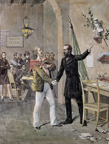 First meeting between Giuseppe Garibaldi and Giuseppe Mazzini in Marseille in 1833