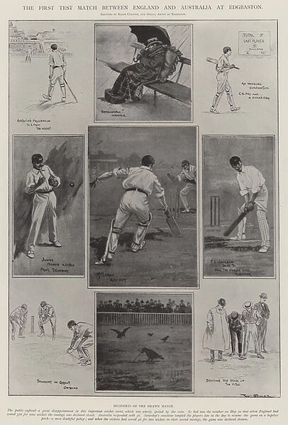 The First Test Match between England and Australia at Edgbaston (litho)