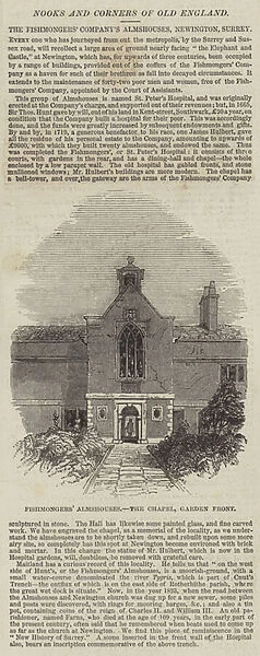 Fishmongers Almshouses, the Chapel, Garden Front (engraving)