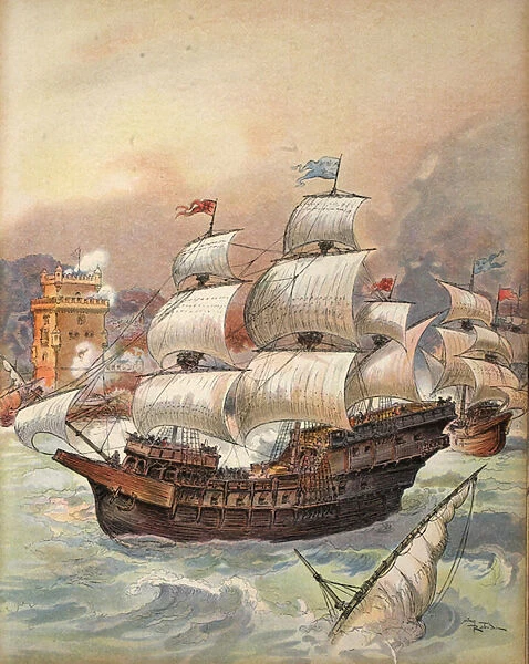 The fleet of Jean Ango blocks the Tagus and Lisbon threat
