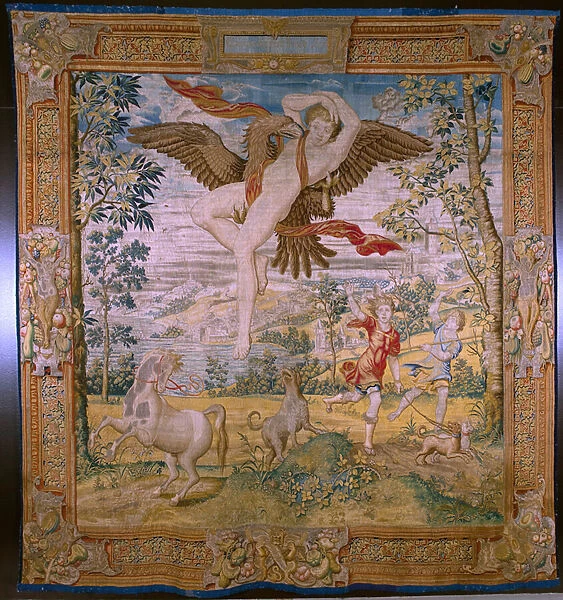 Flemish tapestry. Series Fable of Ovidius: The rob of Ganymedes. Atelier Willem de Pannemaker, Brussels. Before 1556