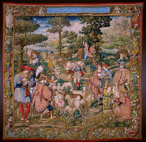 Flemish tapestry. Series The Foundation of Rome: Faustulus meets Romulus and Remus. Cartoonist Barend van Orley (?). Brussels manufacture. 1525-1530