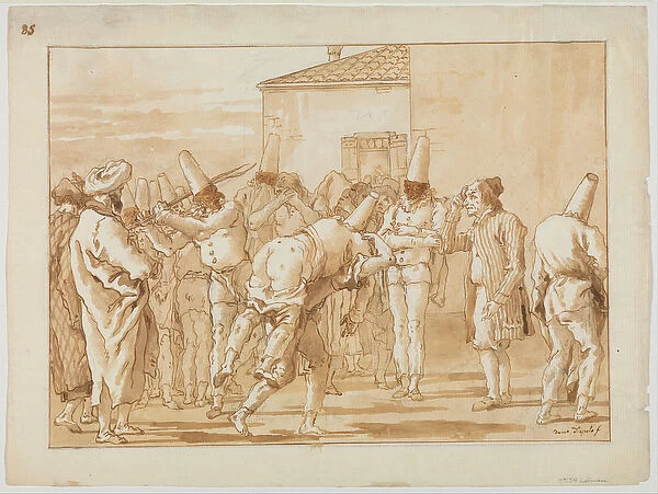 The Flogging of Punchinello, c. 1800 (pen & ink on paper)