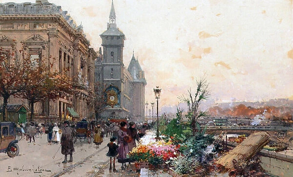The Flower Market, Paris (gouache & w  /  c on paper)