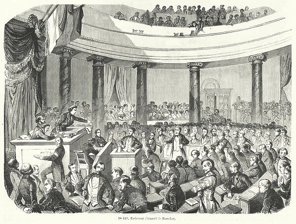The Frankfurt Parliament, first freely elected parliament for all of Germany, 1848 (engraving)