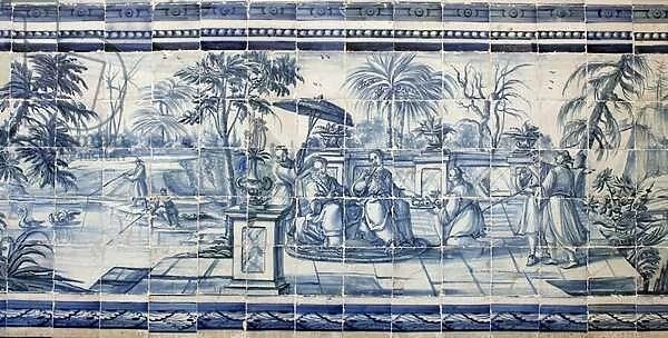 Fruit tasting near a lake in Asia - Azulejos, painted faience