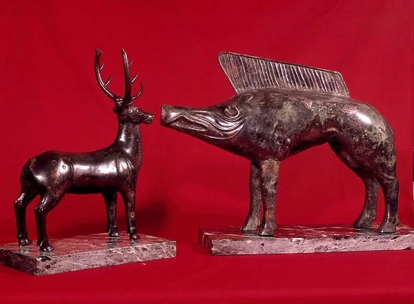Gallo-Roman art: statuettes of deer and wild boar. From the Tresor of Neuvy-en-Suillas