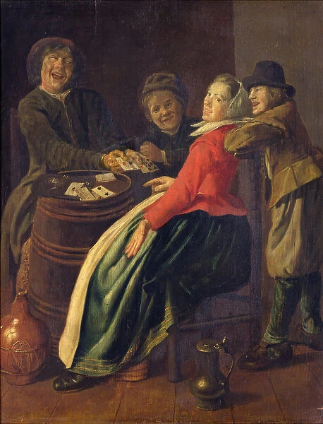 A Game of Cards (oil on canvas)