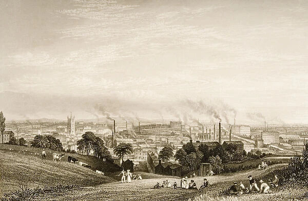 General View of Stockport, Lancashire showing cotton mills, published by J. C. Varrall (fl