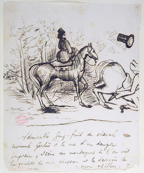 George Sands horse displaying sangfroid behind the stumbling horse of Alfred de
