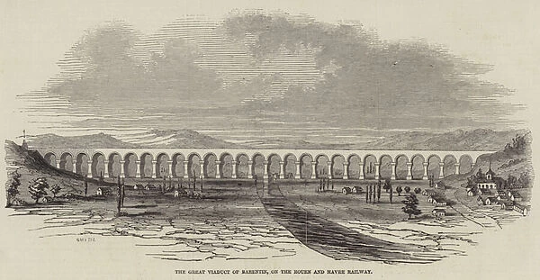 The Great Viaduct of Barentin, on the Rouen and Havre Railway (engraving)