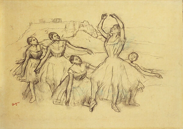 Group of Dancers, c. 1890-95 (charcoal with traces of blue pastel on buff paper)