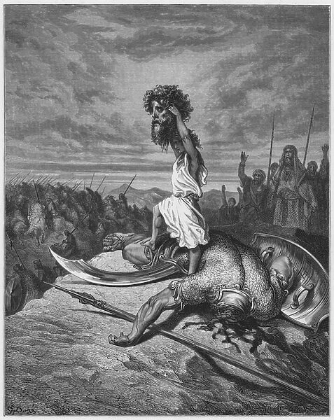 Gustave Dore Bible: David and Goliath (engraving)
