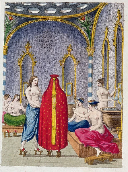 Hammam in Turkey, illustrated plate from Moeurs, usages et costumes des ottomans