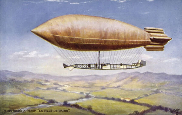Henry Deutsch de la Meurthes airship La Ville de Paris (colour litho)