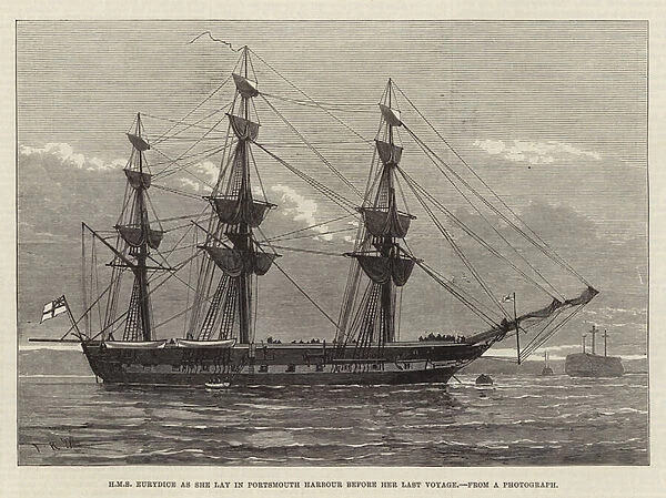 HMS Eurydice as she lay in Portsmouth Harbour before her Last Voyage (engraving)