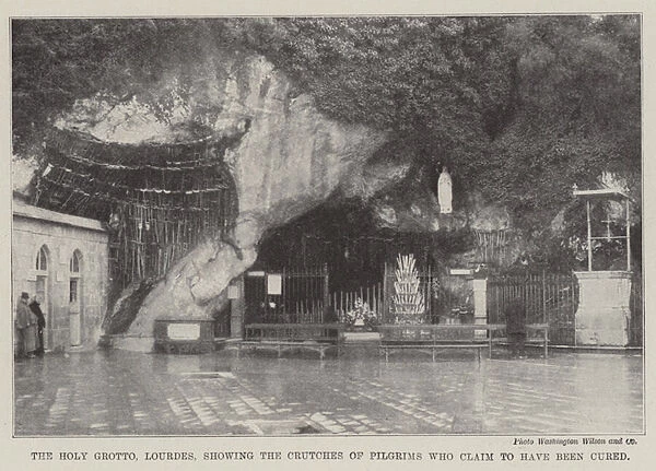 The Holy Grotto, Lourdes, showing the Crutches of Pilgrims who Claim to have been cured (engraving)
