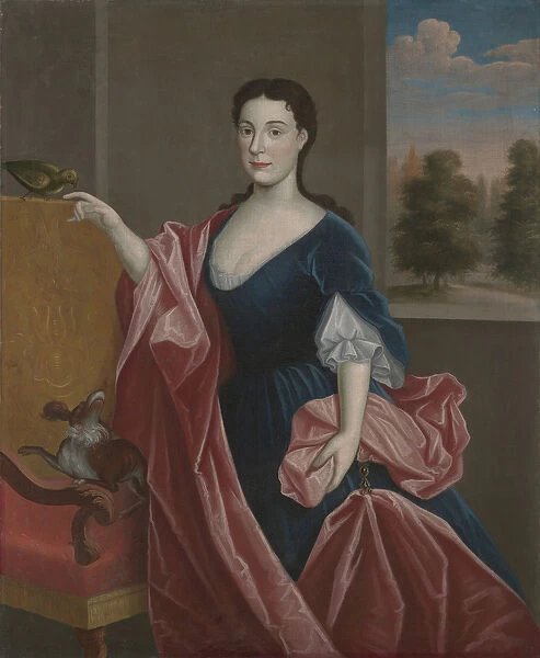 A Hudson Valley Lady with Dog and Parrot, c. 1720-30 (oil on canvas)