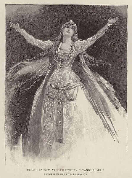 Hungarian soprano Katharina Klafsky as Elisabeth in Richard Wagners opera Tannhauser at the Royal Opera House, Covent Garden, London, 1892 (litho)