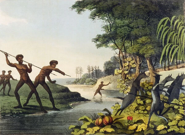 Hunting the Kangaroo, aborigines in New South Wales engraved by Matthew Dubourg (fl