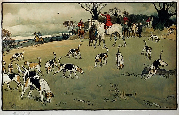 Hunting Scene, A Trail Watercolour by Cecil Aldin (1870-1935