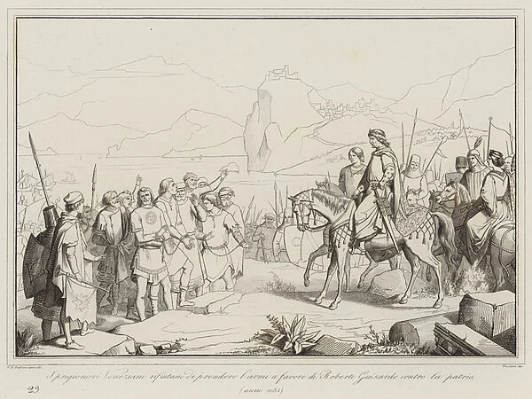 I prigionieri Veneziani rifiutano di prendere l armi a favore di Roberto Guiscardo contro la patria, 1085 (engraving)