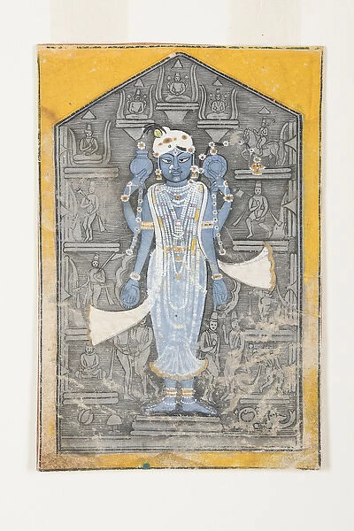 An image of Vishnu surrounded by bas-reliefs of his avatars, c