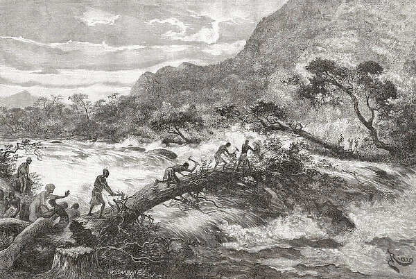 An improvised bridge in Central Africa, from Africa Pintoresca, published 1888
