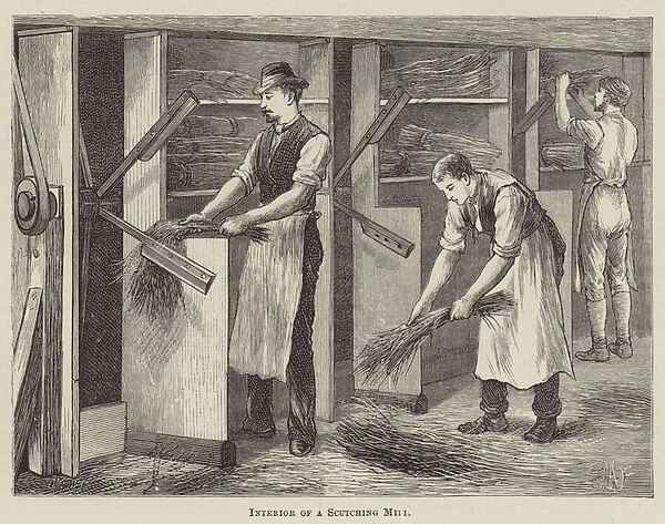 Interior of a Scutching Mill (engraving)