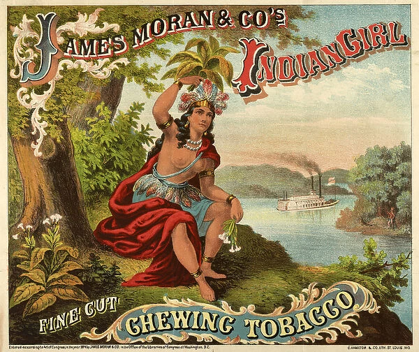 James Moran & Co.s Indian Girl Fine Cut Chewing Tobacco, pub. c. 1874 (oolour litho)